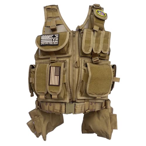 Spec Ops Tool Gear SF-18 Delta 2.0 Tactical Tool Vest & Belt Modular MOLLE Work Vest with Multiple Tool Pouches & Weight-Dispersing Design | Medium | Coyote Tan
