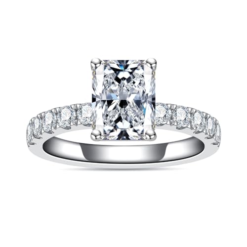 Radiant/Princess/Emerald Cut Moissanite Engagement Rings 3.28-3.6cttw(3CT Center Stone) D Color VVS1 White Gold Plated 925 Sterling Silver Wedding Promise Rings for Women with Certificate