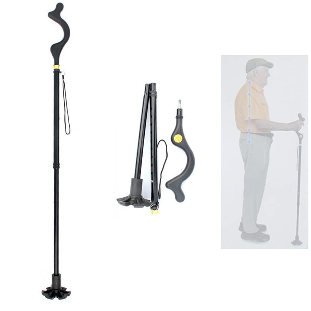 Składana laska dla kobiet i mężczyzn Antypoślizgowe gumowe nóżki Kule z włókna węglowego Regulacja wysokości 105-127 cm Ergonomiczne uchwyty Czarny 1 sztuka decorate