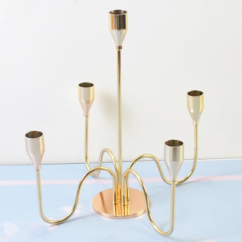 Portavelas de metal dorado para boda, fiesta, hogar, centro de mesa, sala de estar, candelabros (tamaño grande)