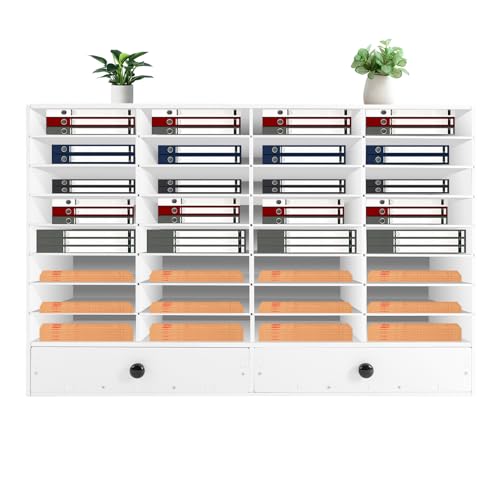 ZBXGJKSY Adjustable Literature Organizer, Paper Organizer Classroom Removable Shelves with 2 Drawers and 32 Compartment Adjustable Papers Files 110 Pounds Capacity for Office, Classroom