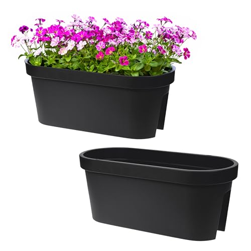 Spetebo Balkon Blumentopf oval anthrazit 2er Set - 60 x 28 cm - Kunststoff Pflanzkasten zum Einhängen am Geländer - Garten Blumentopf Pflanz Blumen Schale zum Hängen