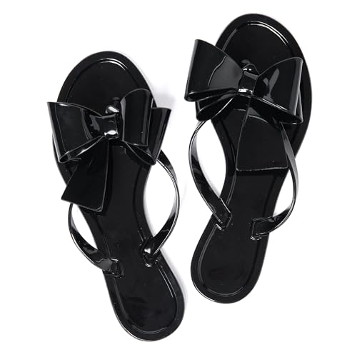 Image of Mtzyoa Women Flip-Flops Flat Sandals Jelly Bow Beach Flat Rivets Rain Cute Dressy Summer Sandals