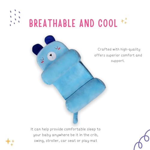 Image of Be Natural Support Pillow with Side Rollers Safety Pillow Set | Soft Cotton Neck Pillow for 0-12 Months Sky Blue