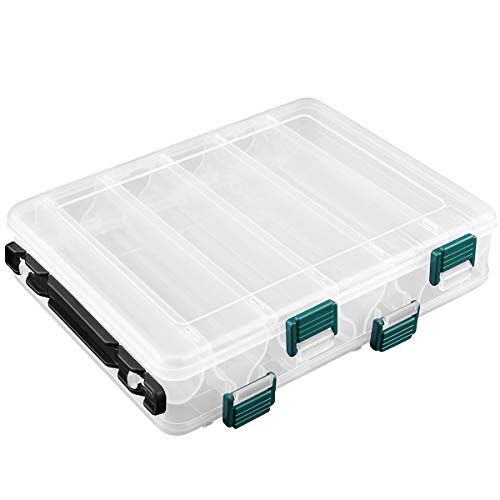 OhhGo Cajas de Aparejos de Pesca de plástico de Dos Lados 12 Compartimentos Caja de Almacenamiento de Pesca Organizador señuelo de Gran Capacidad Estuche Transparente 20 x 15.5 x 4.5 cm