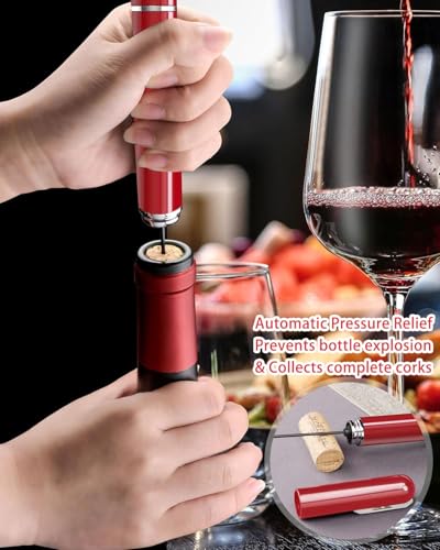 Miniatura 4 de Tpzorjx Abridor De Vino A Presión De Aire 2 En 1 Con Cortador De Papel De Aluminio, Abridor De Botellas, Sacacorchos Con Bomba De Aire Portátil, El Mejor Regalo Para Los Amantes Del Vino,Rojo