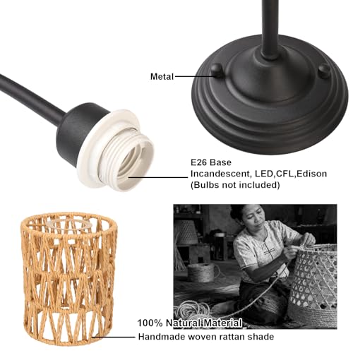 Image of Yosoan Set of 2 Rattan Boho Wrapped Wall Sconce Light, Indoor Hardwired Gold Hand-Woven Farmhouse Vintage Lamps, Brass Braided Rope Shade Wall Mount Fixture for Reading Bedroom(Black)