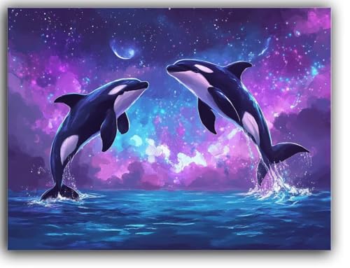 Zsoxooll Dipingere con i Numeri Bambini balena assassina, cielo stellato Paint by Numbers Adulti con Telaio 20X30CM, Dipingi con i Numeri set con Colori acrilici e pennelli, per la Decorazione Della