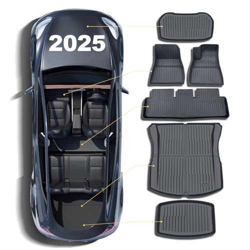 CHIYLE フルセット フロアマット 2024-2025 テスラ モデル3 ハイランド 全天候型 フロアマット 2025, TPE 防水 滑り止め フランク トランクマット リア カーゴライナー インテリア, テスラ モデル3 アクセサリー 2025 (6ピース)
