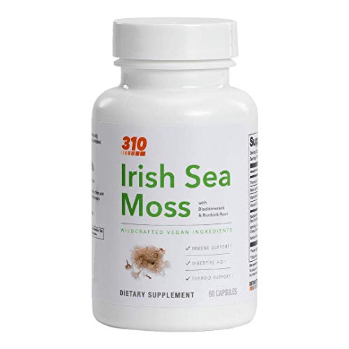 Wildcrafted Sea Moss Capsules (60 Count) with Bladderwrack and Burdock Root by 310 Nutrition - Powerful Superfood for Thyroid, Joint and Immune Support - Helps Support Healthy Skin, Hair, and Nails