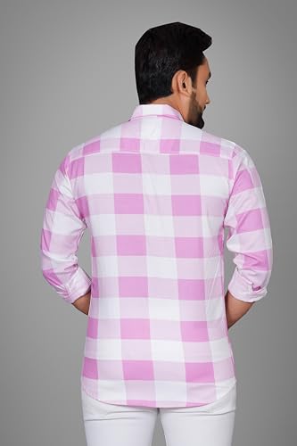 Image of Voroxy Men's Casual Checks Shirt with Pockets Cotton Blend Stylish Branded Checkered Pattern Formal Shirt & Regular Fit Full Sleeves and Spread Collar Style