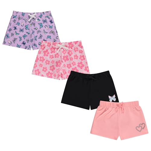 Image of BTween 4 Pack Girls Shorts, Cotton French Terry Shorts for Girls, Kids Summer Clothing