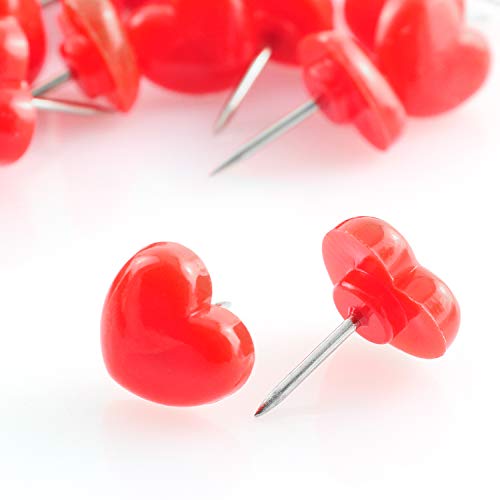 Lind Kitchen 100pcs Heart Shape Push Pins for Home School Office Notice Board Cork Board,Cute Thumbtacks Tacks Decorative Pushpins Accessories Supplies Red