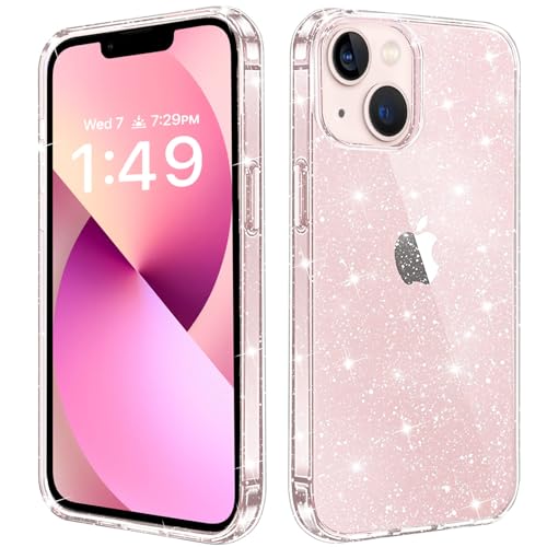 JJGoo Compatible with iPhone 13 Mini Case, Bling Sparkle Soft TPU Anti-Scratch Shockproof Protective Phone Bumper, Women Girls Cute Slim Phone Case, Clear Glitter