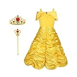 Vicloon ​Prinzessin Belle Kleid,Mädchen Belle Kostüm, Schöne und das Biest Kostüm Verkleiden, Kinderkleider Karneval Verkleidung Party Kleid Prinzessin Kostüm 3-9Jahre（Größe 100）
