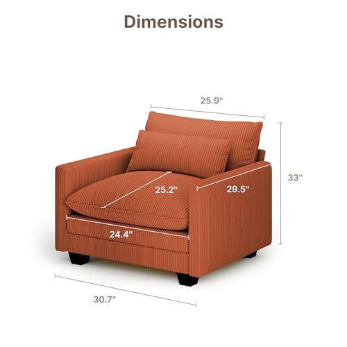 Image of Gizoon Cloud Accent Chair with Washable Cover, Corduroy Single Sofa Chair with Comfy Deep Seat, Modern Armchair with Pillow for Living Room Bedroom, Orange