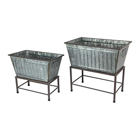 Zeckos Galvanized Grey Zinc Finish Metal Tub Planters Cover