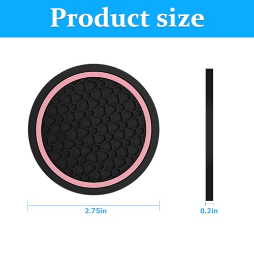 Image of Mandark 4PCS Car Cup Holder Coasters, 2.75 Inch Non-Slip Insert Water Bottle Holder Pads, Dustproof Automotive Interior Accessories Mat, Universal for Vehicles, Trucks, RVs and More（Black /Pink）