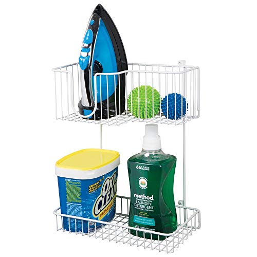mDesign Metal Wire Wall Mount Laundry Room Storage Organizer, 2 Levels - Large