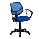 Flash Furniture Low Back Blue Mesh Swivel Task Office Chair with Curved Square Back and Arms