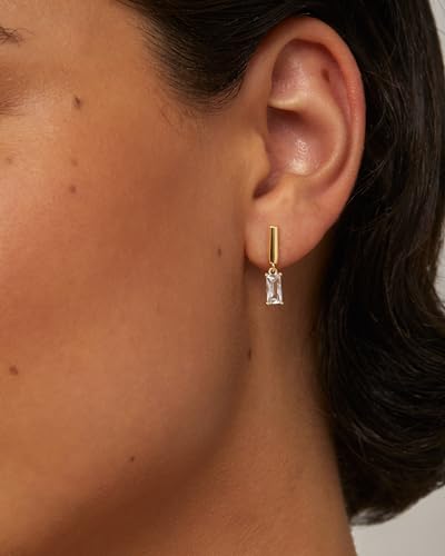 PAVOI 14K Gold Plated Sterling Silver Posts Mini Bar Drop Dangle Flatback Earrings for Women | Dainty Helix Cartilage Piercing Jewelry | Baguette Bezel Marquise Pearl Cubic Zirconia Screwback Stud Earrings2