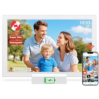 FRAMEO WiFi Digital Picture Frame with Battery 10.1 inch Super Slim,Rechargeable Photo Frame,32GB HD IPS Touchscreen, Auto-Rotate, Easy Set up Share Photo or Video via Frameo APP