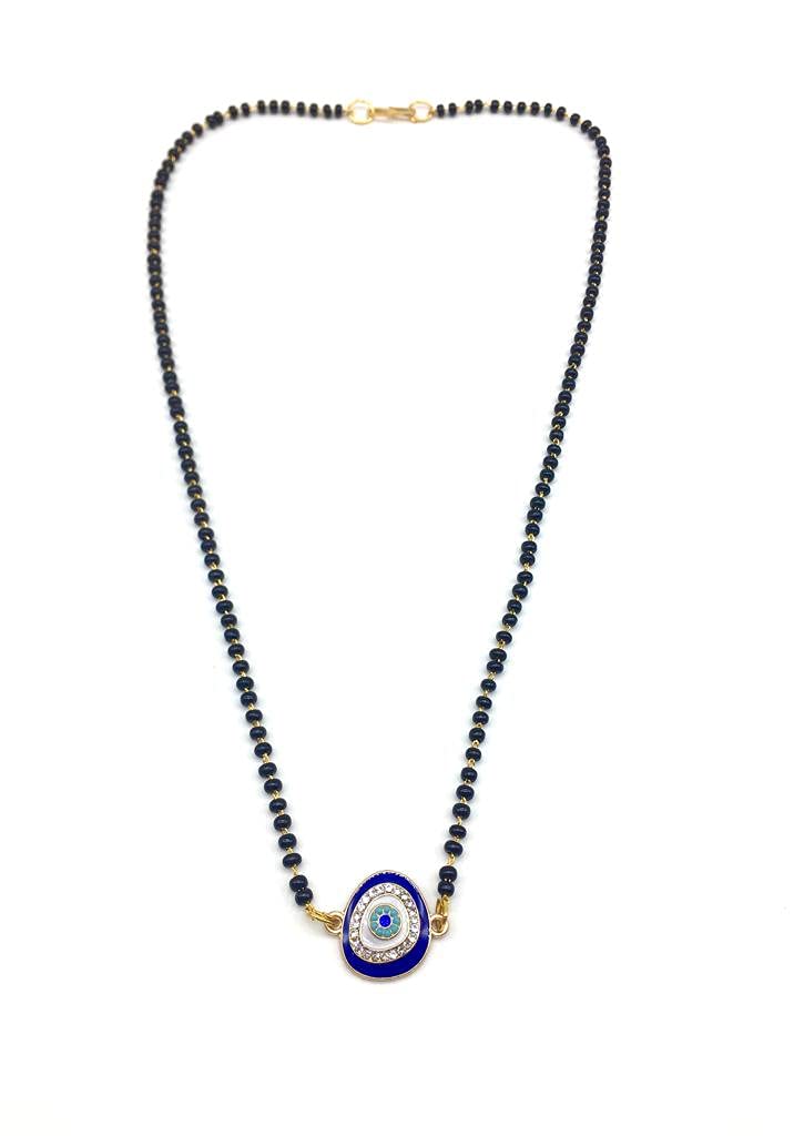 Digital Jewellery Women's Pride Gold Blue Mati Diamond Evil-Eye Pendant Mangalsutra 24-inch Length Traditional Black Beaded Single Line Layer Long Chain Necklace for Girls-image-15