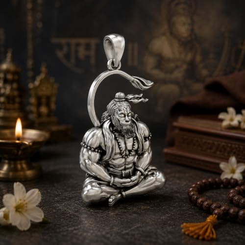 Image of Hanuman Locket for Men & Women | Spiritual Religious Pendant with Chain | Bajrangbali Hanuman Ji Kavach for Protection, Strength, Positive Energy & Devotional Wear Unisex