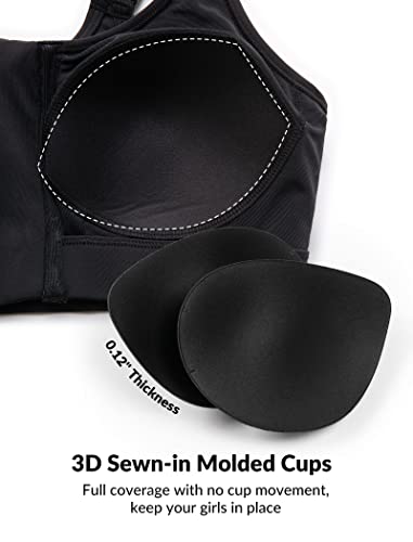 Yvette Adjustable Sports Bras For Women High Impact - Zip Front Sports Bra Plus Size For Running Workout,Black #TOP6