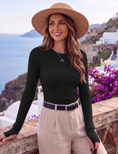 Ekouaer Long Sleeve Shirts for Women Ribbed Base Layer with Thumb Holes - image 4