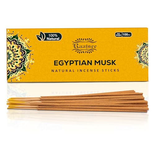 Image of Raajsee Egyptian Musk Incense Sticks 100 Gm Pack-100% Pure Organic Natural Hand Rolled Free from Chemicals-for Church,Aroma Therapy,Relaxation,Meditation & Sensual Therapy