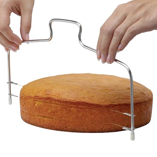 Moxeupon Cortador de alambre para tartas, herramienta de nivelación de tartas, cortador de doble alambre, nivelador, herramienta de estratificación, sierra de alimentos para nivelar y tartas,