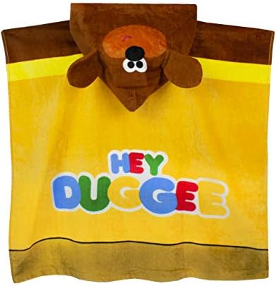 Hey Duggee Cbeebies 3D Ears Poncho Towel for Kids | One Size Hooded Bath Towelling Robe for Boys & Girls | Beach Swim Cover Up for Children & Toddlers Yellow