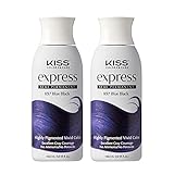 Kiss Express Semi-Permanent Hair Color – Vivid, Highly Pigmented Dye for Vibrant Hair, Gentle Formula, Gray Coverage, pH Balanced, 23 Intermixable Shades, All Hair Types (3.5 oz, Blue Black, 2 Count)