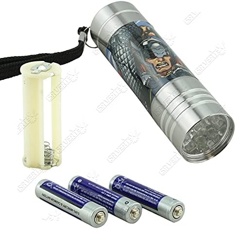 Avengers Flashlight Torch, 9 LED Torch with Colors LED Flashlight Mini Torch for Kids Featuring TV Characters for Boys 3+ Years - Avengers (Silver New)