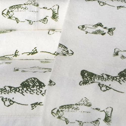 Image of Eddie Bauer - Flannel Sheets King Size, Anti-Pilling & Wrinkle Resistant Cotton, Touchably Soft for All-Season Comfort - Bed Sheets with Matching Pillowcases & Fitted Sheet (School of Fish Green)