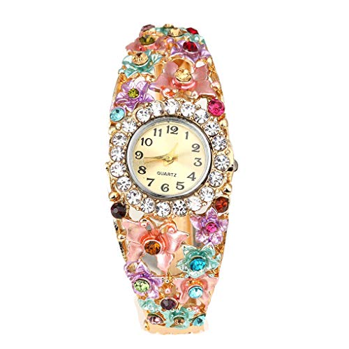 Vkospy Pulsera del Rhinestone Floral Muchachas Rhinestone Reloj de Pulsera de Las Mujeres del Reloj de Cuarzo de Las señoras de Moda Correa de Silicona Reloj