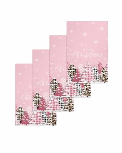 Hokiten Pink Christmas Tree Waffle Kitchen Towels Dishcloths, Winter Xmas Tree Snowflake Absorbent Dish Towels | Hand Towels for Bathroom/Bar, 16 x 24 Inch, 4 Pcs