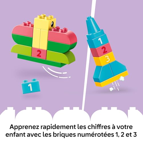 LEGO Duplo Classic Boîte Créative Colorée - Jeu Éducatif pour Motricité Fine de Bébé - Briques avec Chiffres, Animaux, Véhicules & Aliments - Cadeau d'anniversaire pour Fille ou Garçon dès 1 an 10479