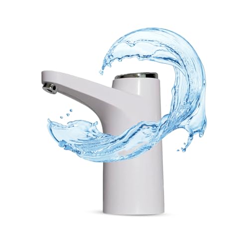 Distributore d'acqua NK - Indicatore LED, batteria ricaricabile USB da 1200 mAh, materiale in silicone, compatibile con da 4,5L 5L 7,5L 10L 11,3L 15L 18,9L - adattatore da 3,8 e 4,8cm - (bianco)