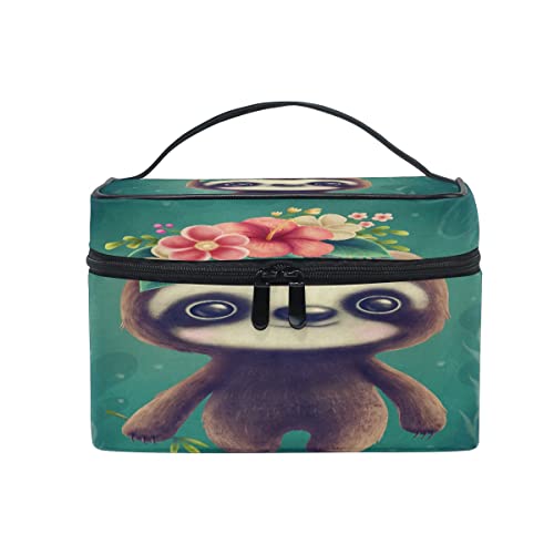 Bolsa de maquillaje, bonito perezoso y guirnalda, almacenamiento de artículos de tocador grandes con asa de viaje, compartimentos personalizados para adolescentes, niñas, mujeres, damas, regalo de