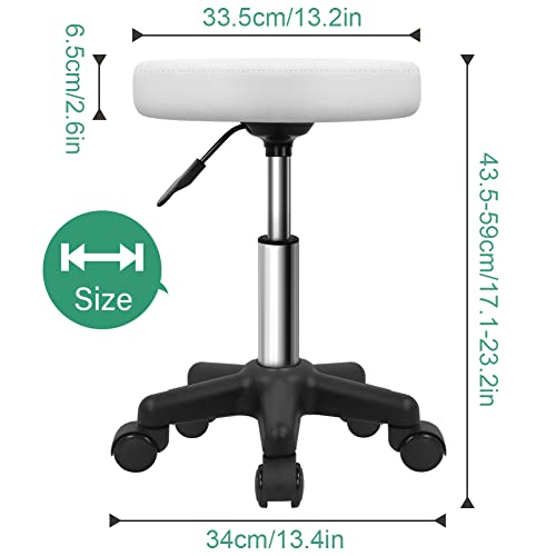 Image of FURWOO Round Rolling Stool Height Adjustable Stool with Wheels for Spa Salon Massage White