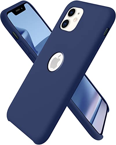 Image of VONZEE Microfiber Logo Cut Compatible for iPhone 11 Case Liquid Silicone Cases Non-Slip Full Body 4 Layer Protectives Shockproof Back with High Raised Camera Lips Blue