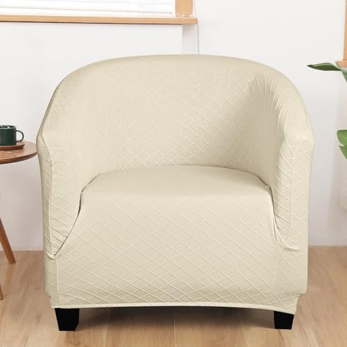 Image of SearchI Club Chair Slipcover Stretch Barrel Chair Covers Jacquard Tub Chair Slipcover Spandex Armchair Sofa Cover Removable Couch Furniture Protector Arm Chair Cover for Living Room(Beige Rhombus)