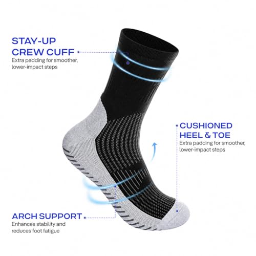 Image of CoolMate Mens Grip Socks, Non-Slip Mens Crew Socks for Hospital Elderly | Grip pads keep their hold wash after wash. Soft cotton-poly blend for pilates, yoga, barre, or post-surgery recovery at home.