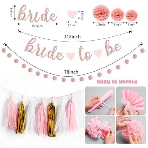 Image of NISOCY Bachelorette Party Decoration, Pink Bridal Shower Decoration Bride to Be Sign Banner with Fringe Party Curtains and Honeycomb Balls for Fall Wedding Bridal Shower Party Decorations