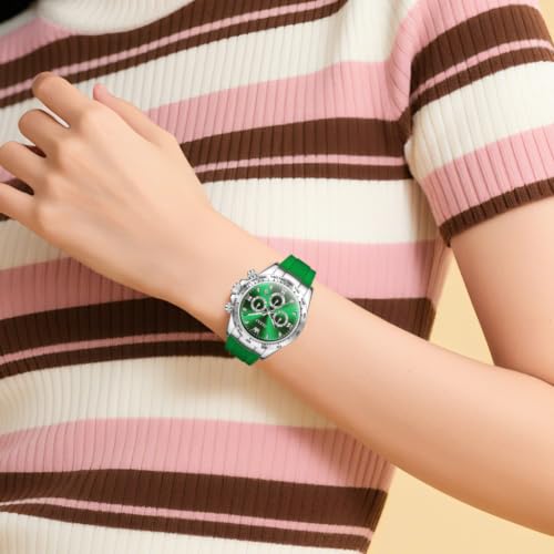 Image of OLEVS Women Diamond Quartz Watches Silicone Chronograph Sports Wristwatch