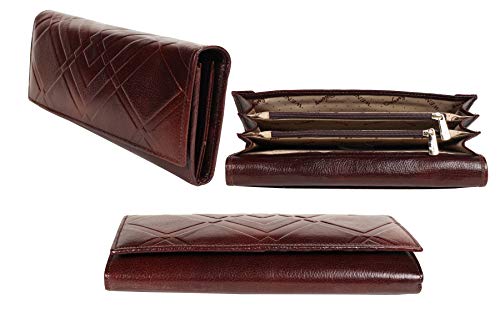 Image of Wenz Genuine Leather Women Wallets Multi-Function Slim Bifold Zipper Clutch Purse (Brown)
