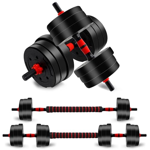 Adjustable Weights Dumbbells Set, Non-Rolling Adjustable Dumbbell Set, Free Weights Dumbbells Set Hexagon, Weights Set for Home Gym, 44 Lbs (BLACK-ROUND)