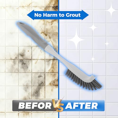 3 Pack Heavy Duty Scrub Brush Set for Household Use, Long Scrub Brush, Handheld Scrub Brush, and Crevice Brush with a Scraper Head for Cleaning Bathroom, Tile, Grout, Tub, Floor, Sink - Image 5